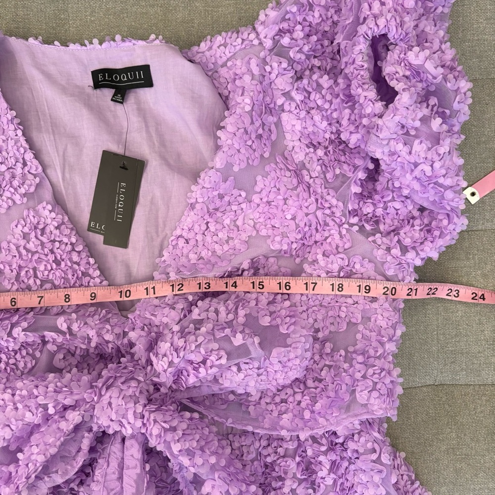 Eloquii || Sheer 3D Flower Mini Dress with Bow in Lavender Purple 16 NWT - Picture 5 of 7